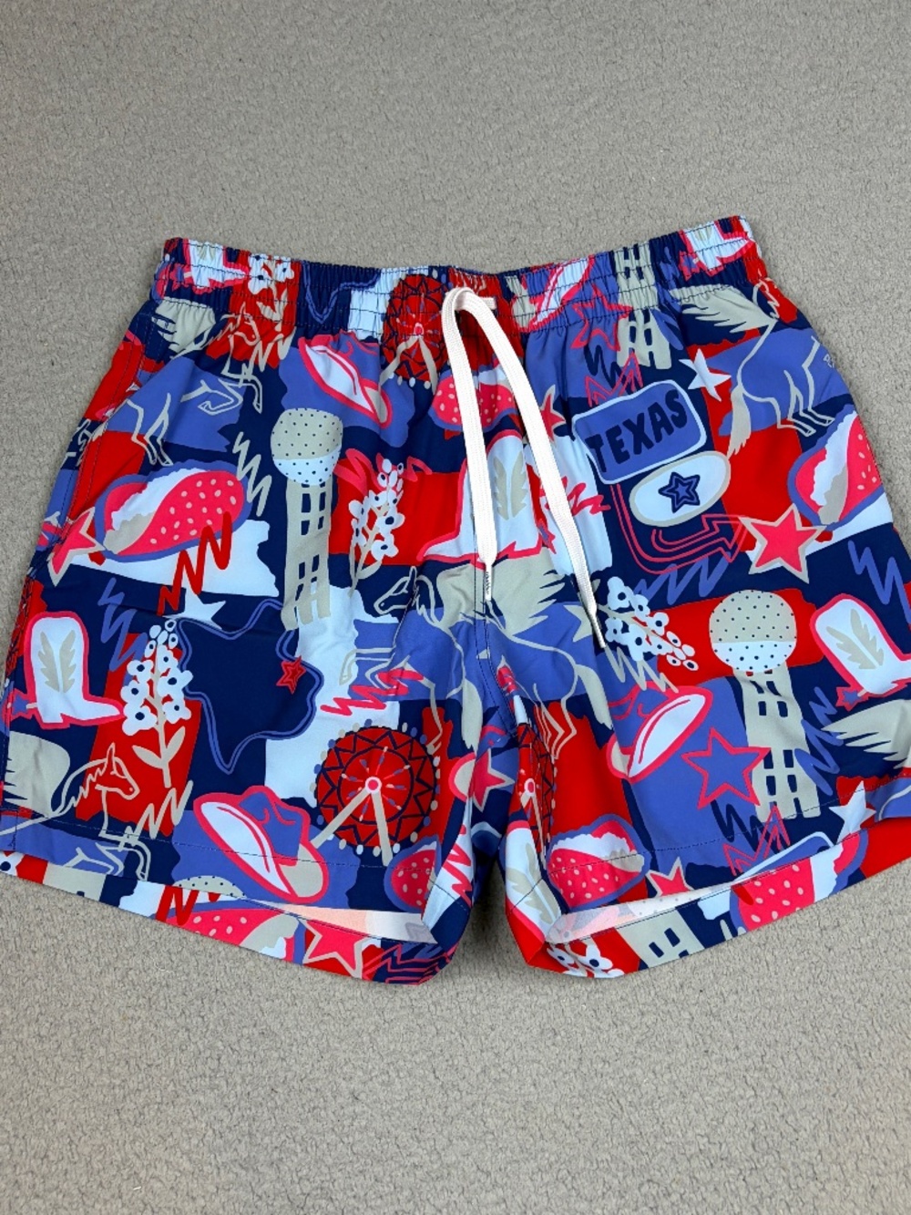 Chubbies Swim Trunks Shorts Mens Medium Blue Red Lined Drawstring Beach Pool